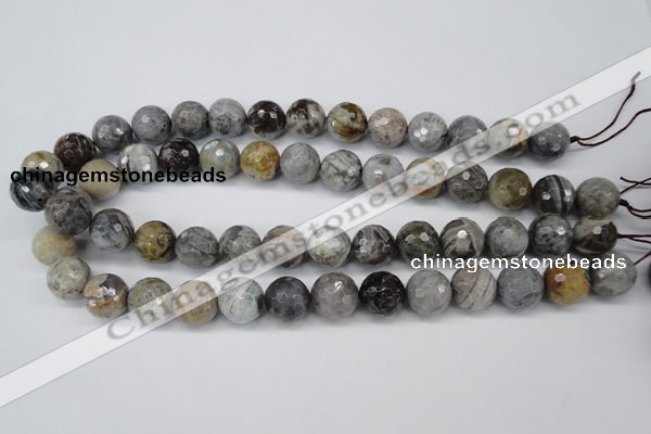 CAG1425 15.5 inches 14mm faceted round silver needle agate beads