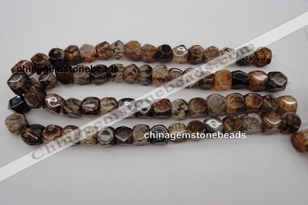 CAG1458 15.5 inches 12*13mm faceted nuggets dragon veins agate beads