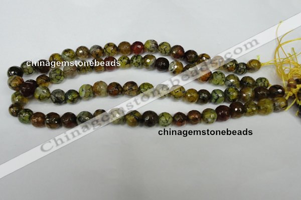 CAG1523 15.5 inches 10mm faceted round fire crackle agate beads