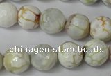 CAG1534 15.5 inches 12mm faceted round fire crackle agate beads