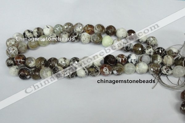 CAG1538 15.5 inches 12mm faceted round fire crackle agate beads