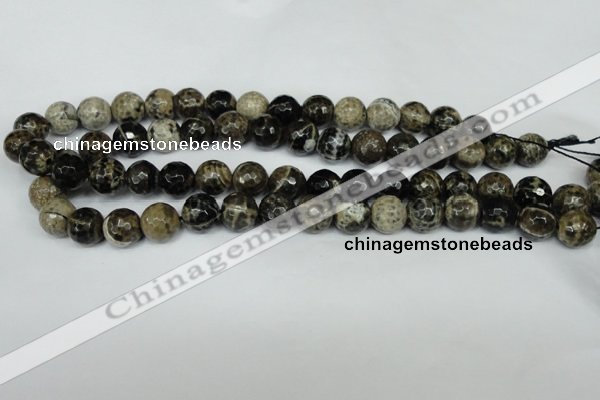 CAG1540 15.5 inches 12mm faceted round fire crackle agate beads