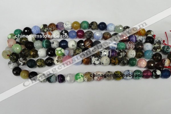 CAG1541 15.5 inches 12mm faceted round fire crackle agate beads