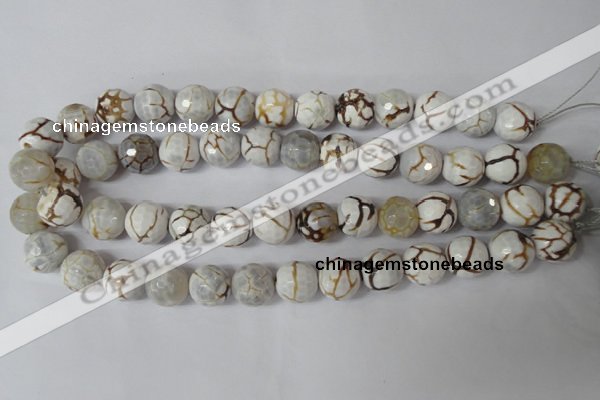CAG1547 15.5 inches 14mm faceted round fire crackle agate beads