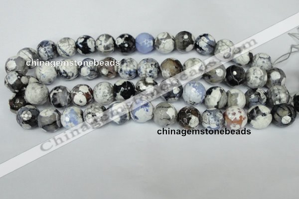 CAG1549 15.5 inches 14mm faceted round fire crackle agate beads