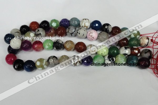 CAG1550 15.5 inches 14mm faceted round fire crackle agate beads