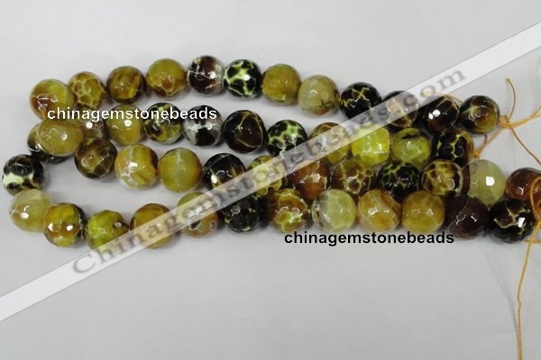 CAG1557 15.5 inches 16mm faceted round fire crackle agate beads