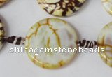 CAG1571 15.5 inches 25mm coin fire crackle agate beads wholesale