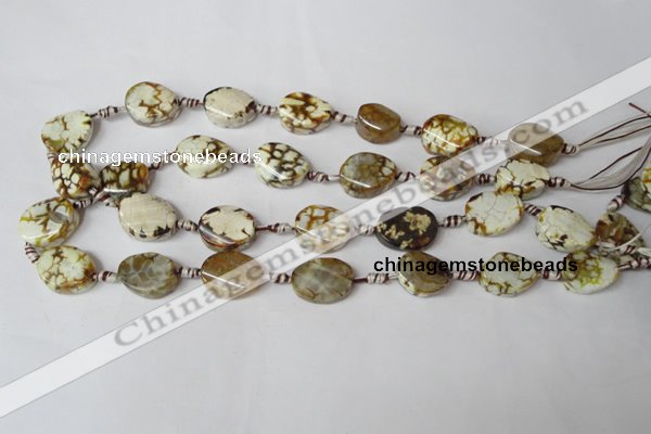 CAG1575 15.5 inches 15*20mm twisted oval fire crackle agate beads