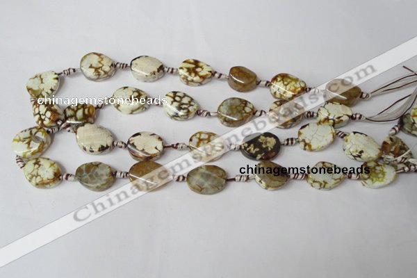 CAG1575 15.5 inches 15*20mm twisted oval fire crackle agate beads