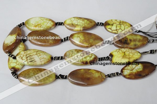 CAG1579 15.5 inches 20*40mm twisted oval fire crackle agate beads