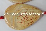 CAG1585 15.5 inches 30*45mm flat teardrop fire crackle agate beads