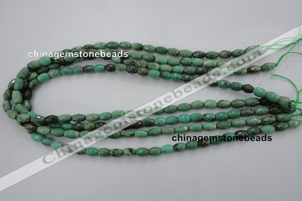 CAG1605 15.5 inches 6*9mm faceted rice green grass agate beads