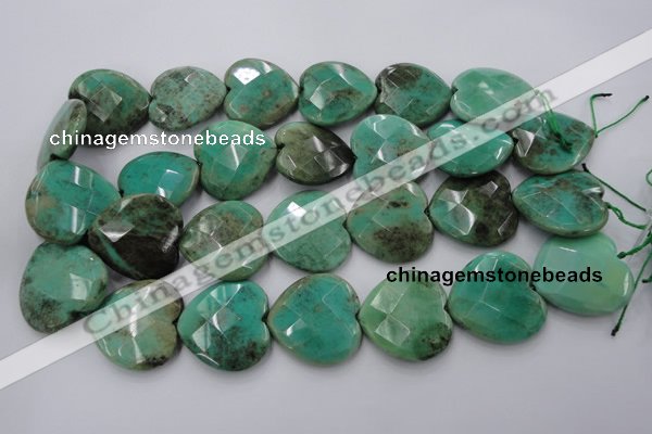 CAG1614 15.5 inches 30*30mm faceted heart green grass agate beads