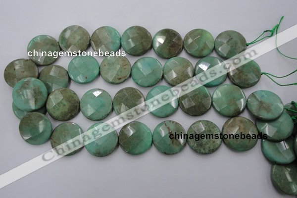 CAG1615 15.5 inches 25mm faceted coin green grass agate beads