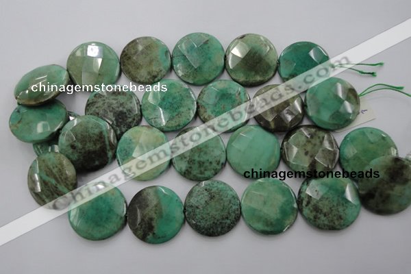 CAG1616 15.5 inches 30mm faceted coin green grass agate beads
