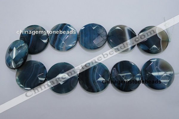 CAG1640 15.5 inches 35mm faceted coin blue agate gemstone beads