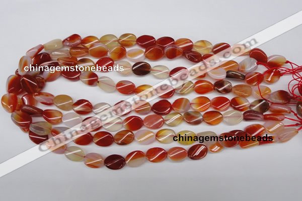 CAG1652 15.5 inches 10*14mm twisted oval red agate gemstone beads