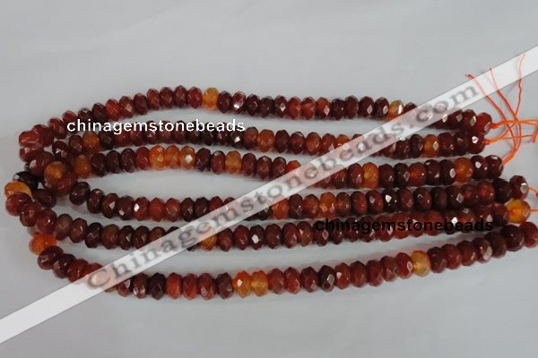 CAG1665 15.5 inches 6*10mm faceted rondelle red agate gemstone beads