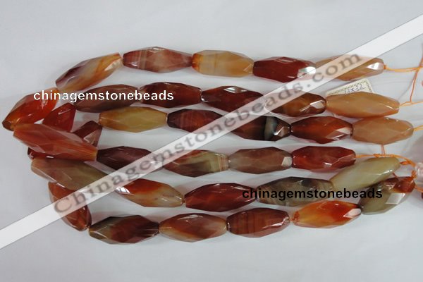 CAG1670 15.5 inches 14*30mm faceted rice red agate gemstone beads