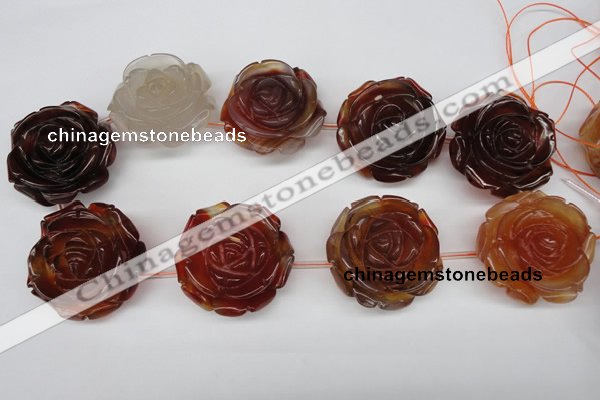 CAG1681 15.5 inches 30mm carved flower red agate gemstone beads