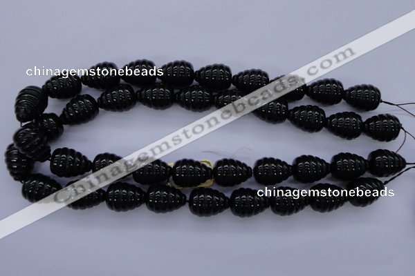 CAG1691 15.5 inches 15*20mm carved teardrop black agate beads