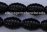 CAG1693 15.5 inches 15*20mm carved rice black agate beads