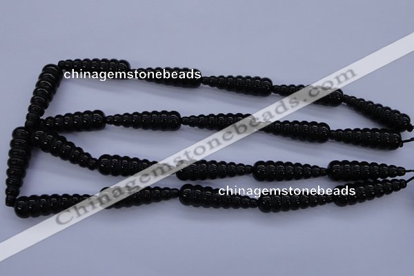 CAG1697 15.5 inches 10*35mm carved teardrop black agate beads