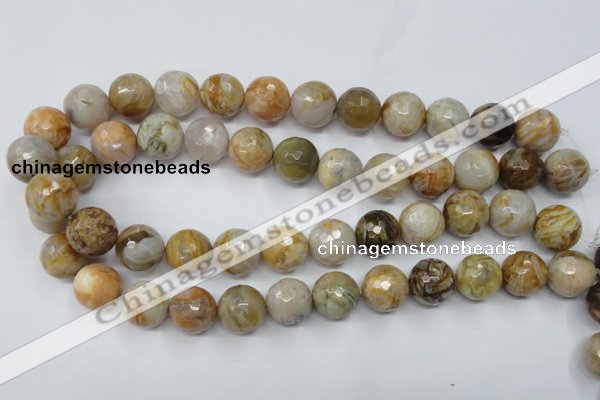 CAG1835 15.5 inches 16mm faceted round bamboo leaf agate beads