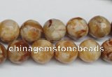 CAG1888 15.5 inches 12mm faceted round lemon crazy lace agate beads