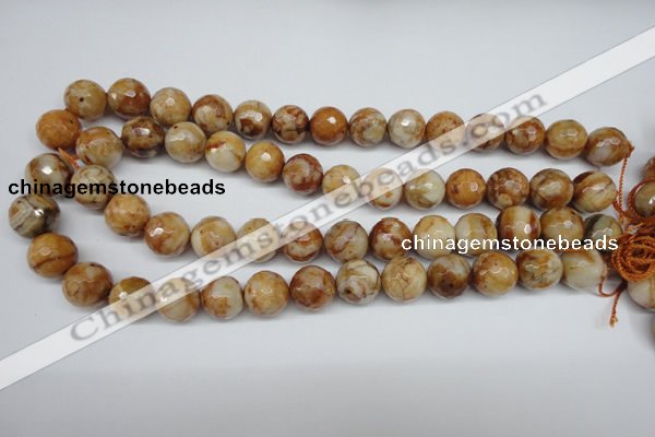 CAG1889 15.5 inches 14mm faceted round lemon crazy lace agate beads