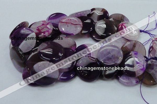 CAG201 15.5 inches 30mm flat round purple agate gemstone beads