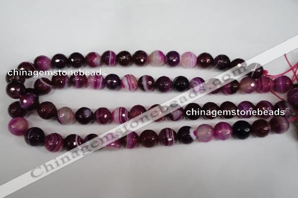 CAG2087 15.5 inches 10mm faceted round fuchsia line agate beads