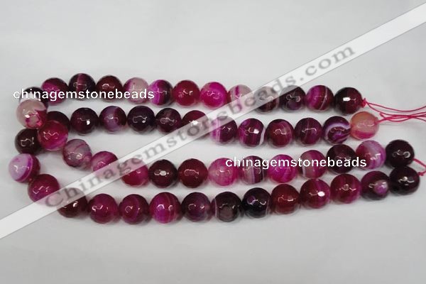 CAG2089 15.5 inches 14mm faceted round fuchsia line agate beads