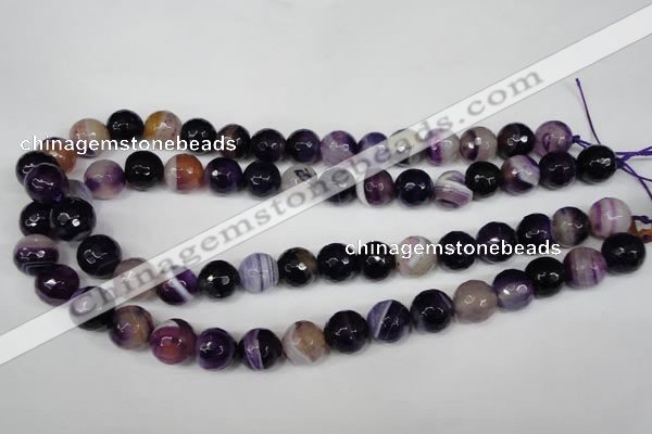 CAG2098 15.5 inches 14mm faceted round purple line agate beads