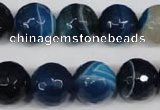 CAG2107 15.5 inches 14mm faceted round blue line agate beads