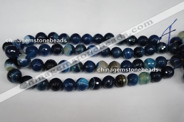 CAG2107 15.5 inches 14mm faceted round blue line agate beads