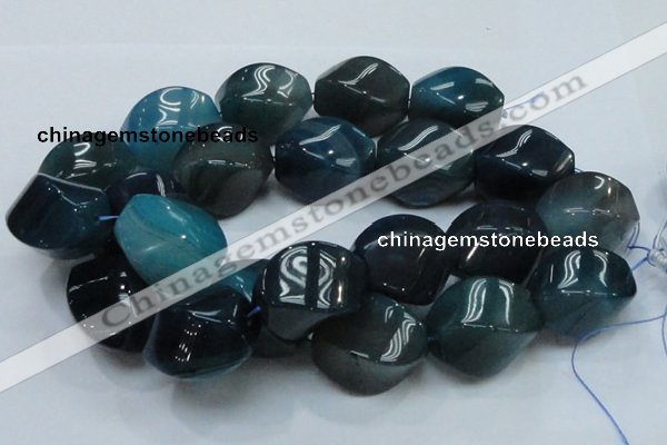 CAG222 15.5 inches 25*35mm twisted blue agate gemstone beads