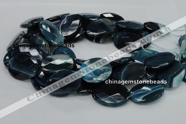 CAG224 15.5 inches 25*35mm faceted oval blue agate gemstone beads