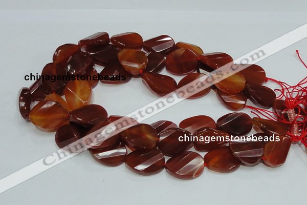 CAG229 15.5 inches 20*25mm faceted twisted oval red agate beads