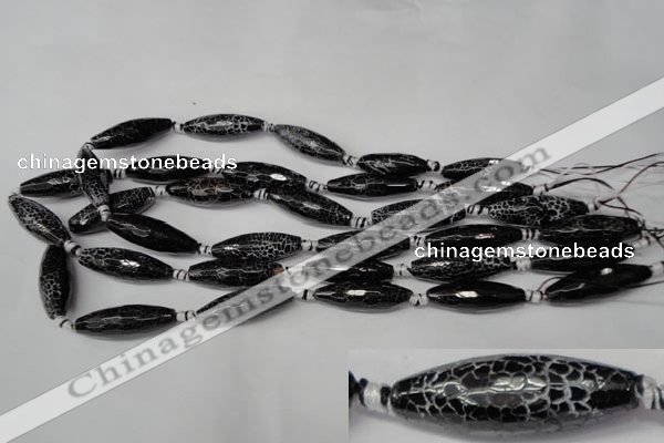 CAG2291 15.5 inches 10*30mm faceted rice fire crackle agate beads