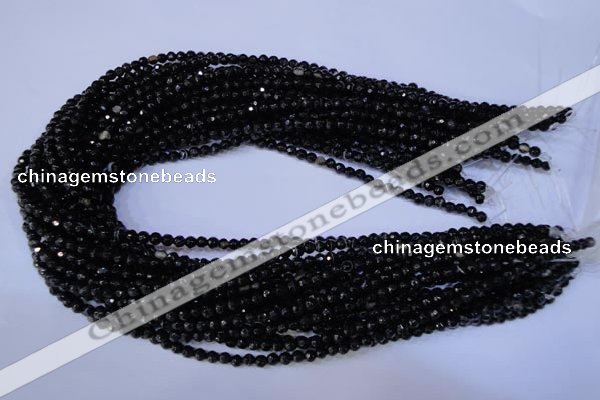 CAG2312 15.5 inches 4mm faceted round black line agate beads