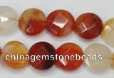 CAG2393 15.5 inches 14mm faceted coin red agate beads wholesale