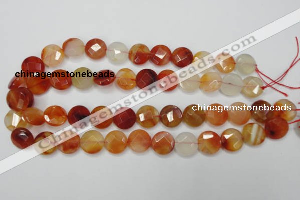 CAG2393 15.5 inches 14mm faceted coin red agate beads wholesale