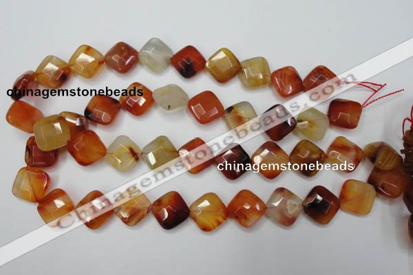 CAG2402 15.5 inches 16*16mm faceted diamond red agate beads wholesale