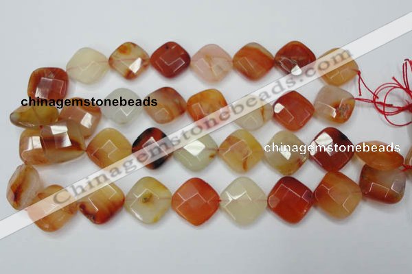 CAG2404 15.5 inches 20*20mm faceted diamond red agate beads wholesale