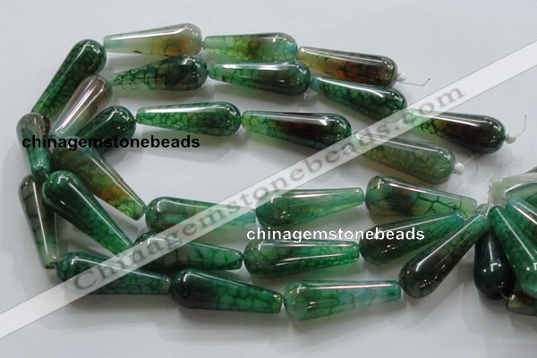 CAG253 15.5 inches 15*40mm teardrop green dragon veins agate beads