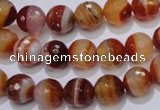 CAG2703 15.5 inches 10mm faceted round red line agate beads