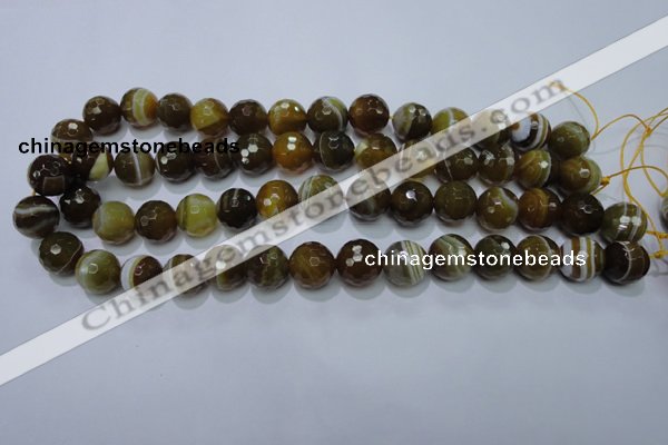 CAG2715 15.5 inches 14mm faceted round yellow line agate beads