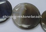 CAG2727 15.5 inches 35mm faceted coin grey line agate beads